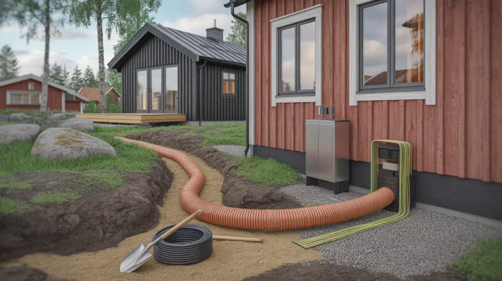 dra el till friggebod och attefallshus regler markkabel dimensionering rot och kostnad
